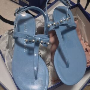 Stuart Weitzman Light Blue Sandals with Pearl Accents